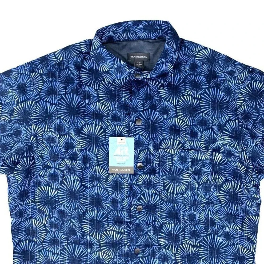 Van Heusen Poly Tropical Print Shirt Sunburst Men's Size S - Picture 4 of 10